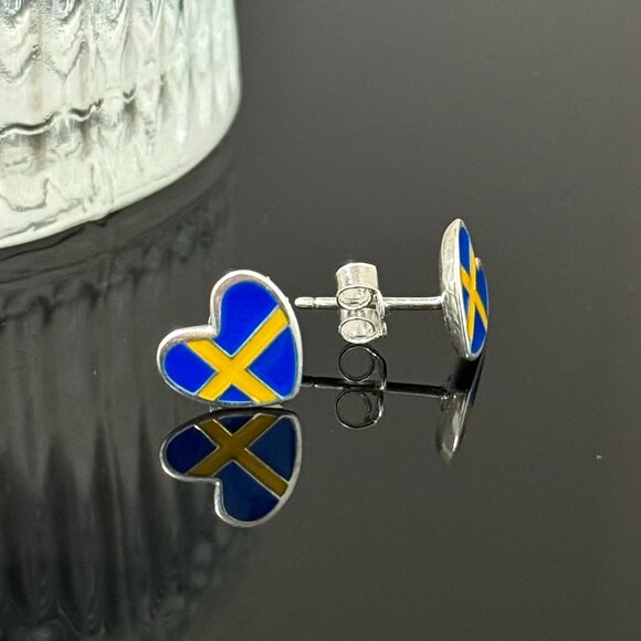 Sweden Heart Earrings S925 Sterling Silver Handmade Ear Stud - Picture 3 of 5